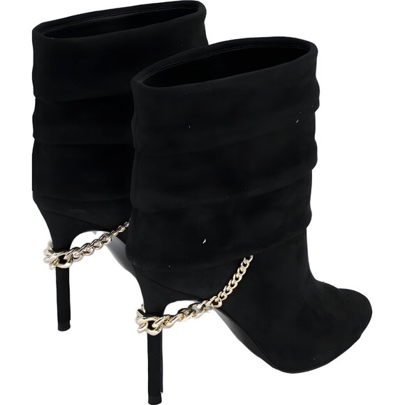 GUESS Adilee Black Suede Peep-Toe Ankle Booties Chain Women's US 9.5 - Picture 3 of 6